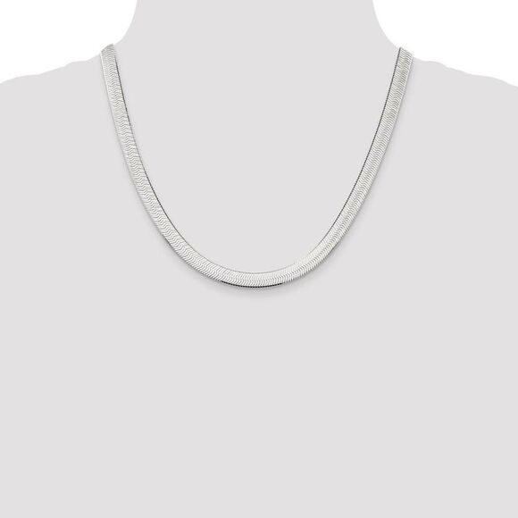 7mm, Sterling Silver Solid Herringbone Chain Necklace, 20 Inch - Picture 2 of 8